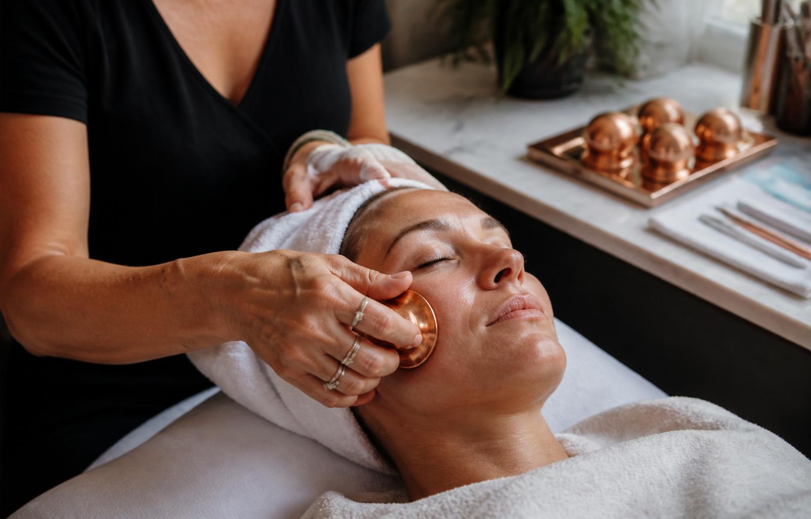 Instructor demonstrating facial cupping technique